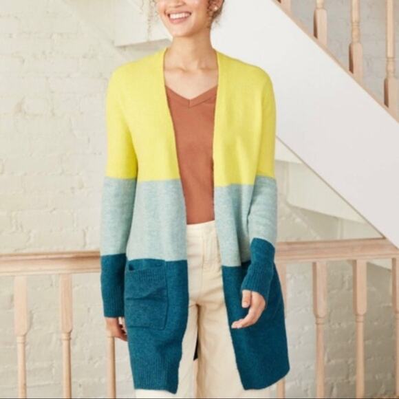 A New Day Open Long Cardigan Sweater Sz S Tricolor Long Sleeve Casual Comfy - Picture 1 of 10